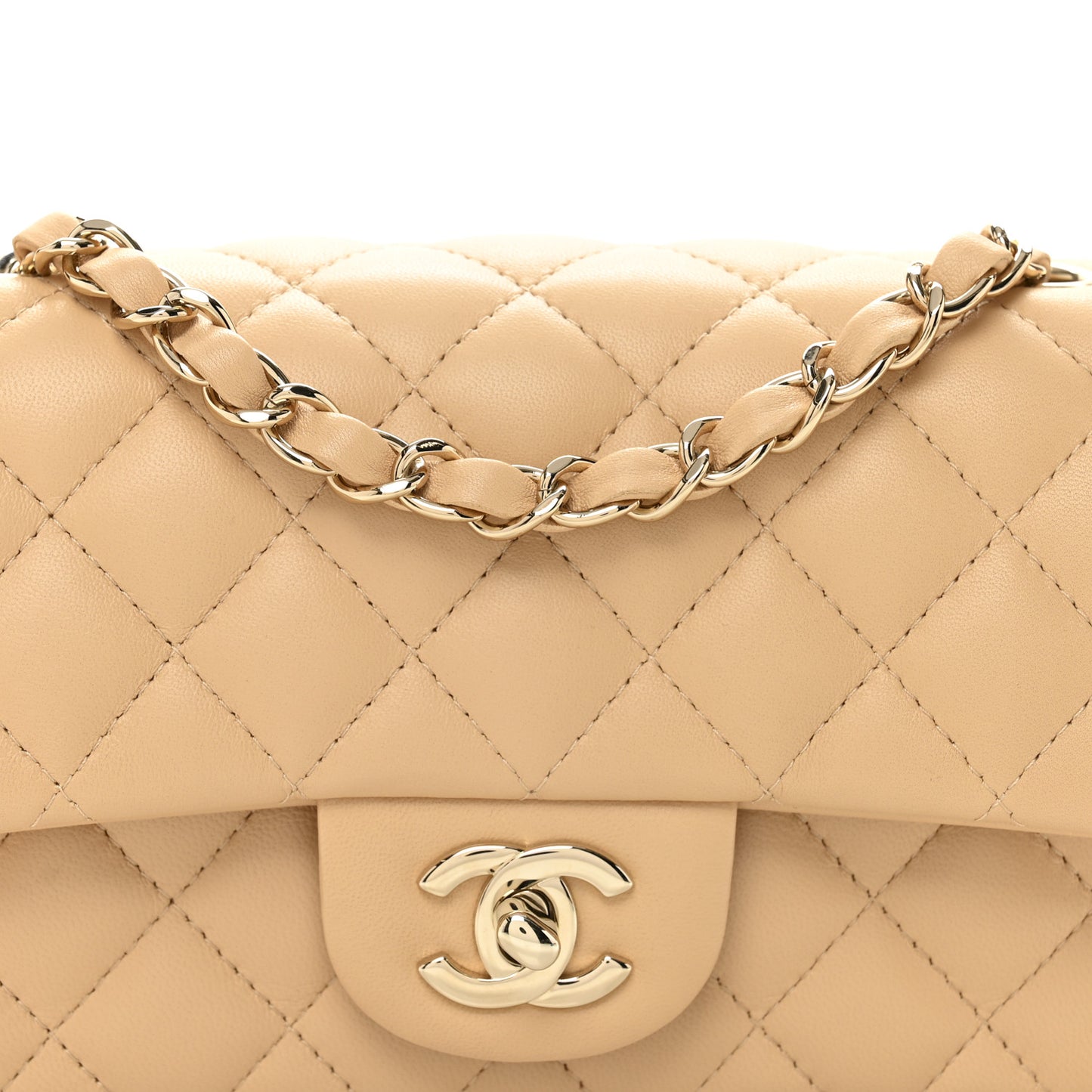Lambskin Quilted Mini Rectangular Flap Beige