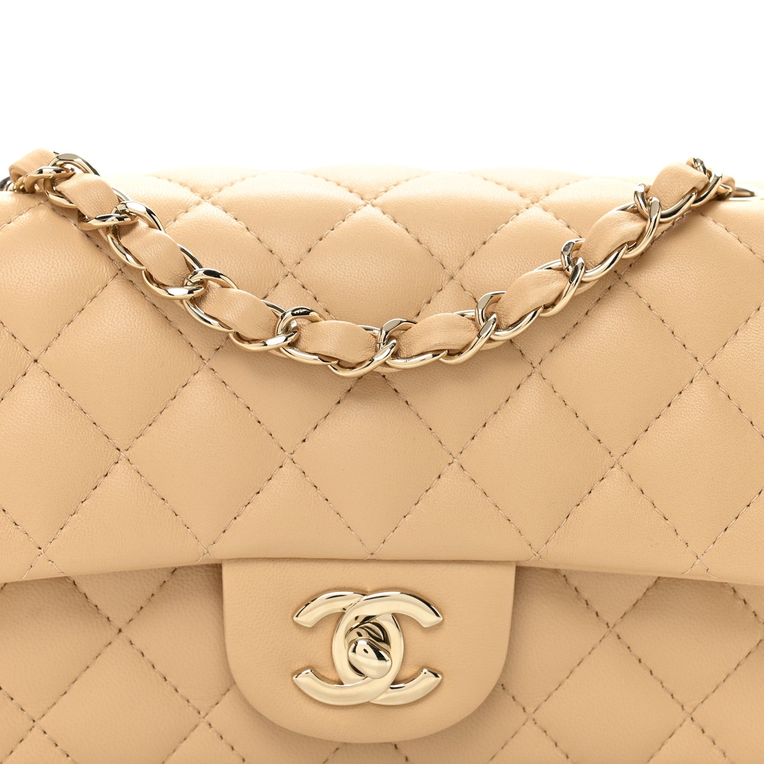 Chanel Lambskin Quilted Mini Rectangular Flap Beige 8 of 11