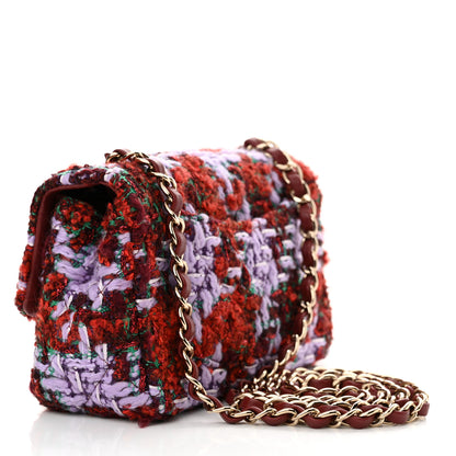 Chanel Tweed Quilted Mini Rectangular Flap Red Purple Green 3 of 13