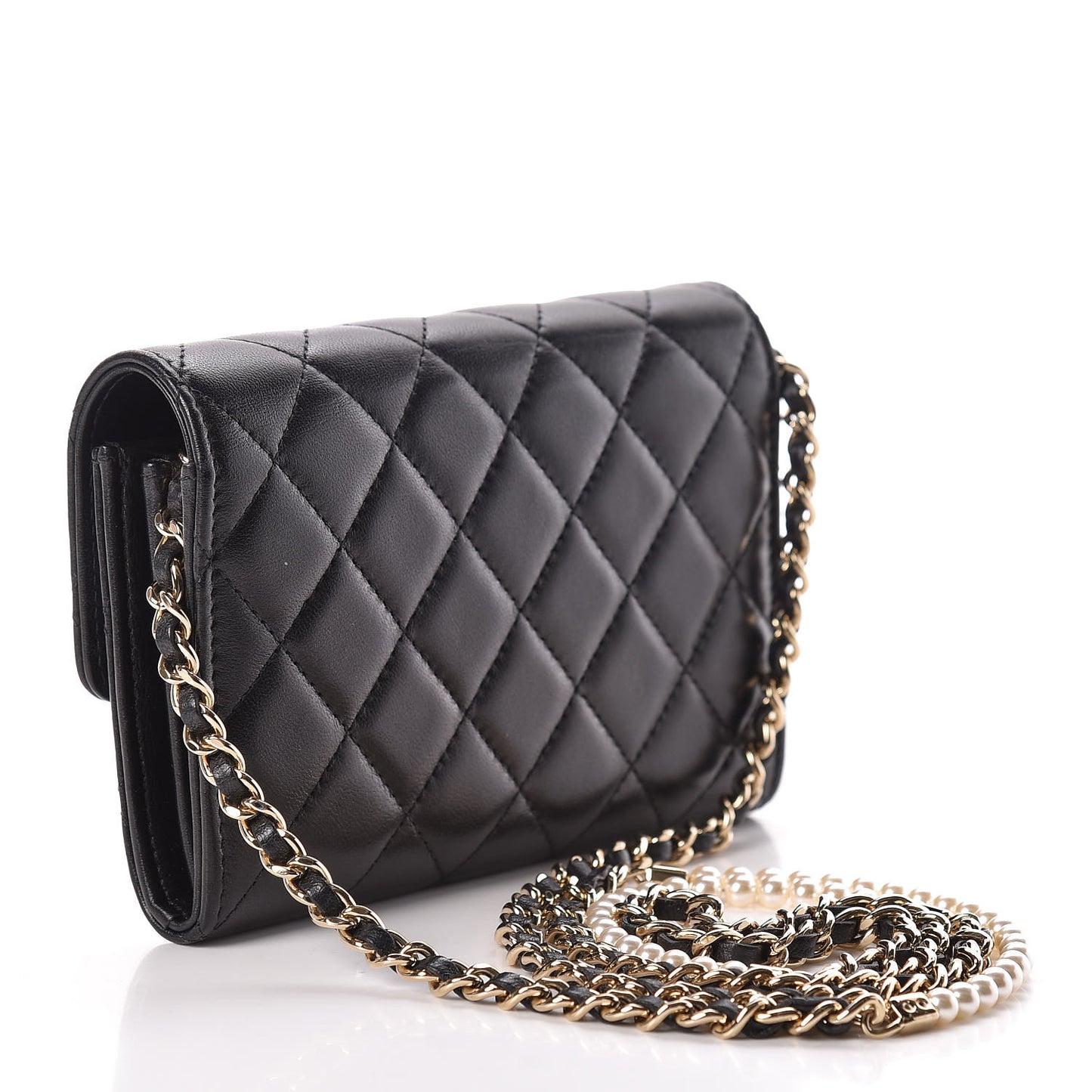 Lambskin Quilted Pearl Clutch With Chain Black