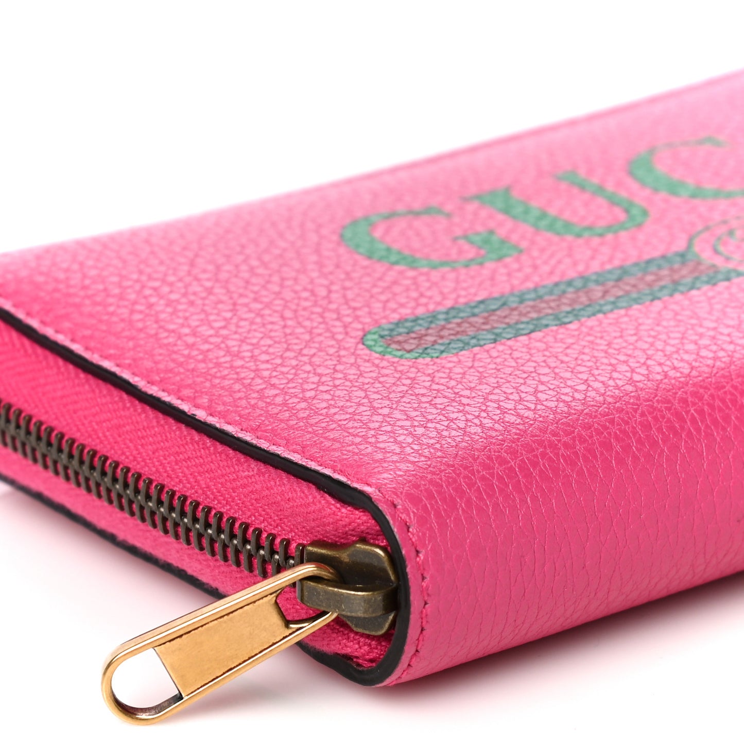 Grained Calfskin Logo Zip Around Wallet Box Pink Green
