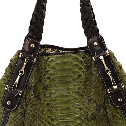 Gucci Snakeskin Medium Pelham Tote Green Brown 8 of 14