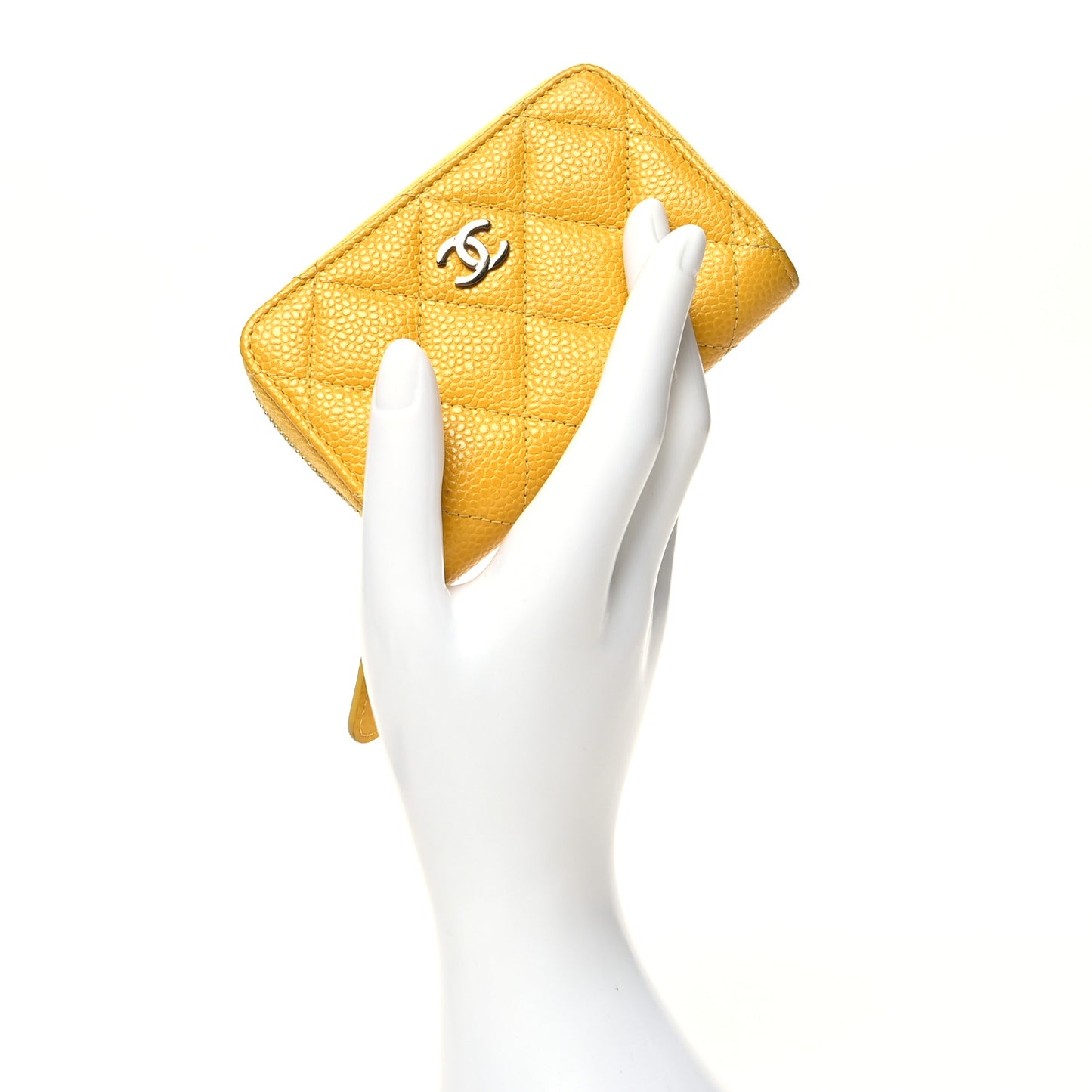 Caviar Quilted Zip Coin Purse Yellow