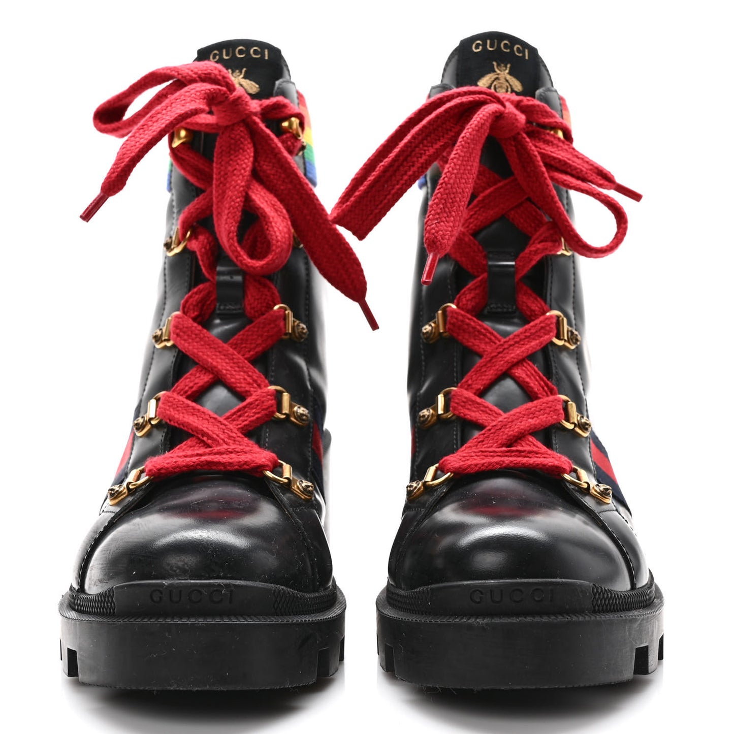 Calfskin Rainbow Trip Lace Up Combat Boots 40 Black