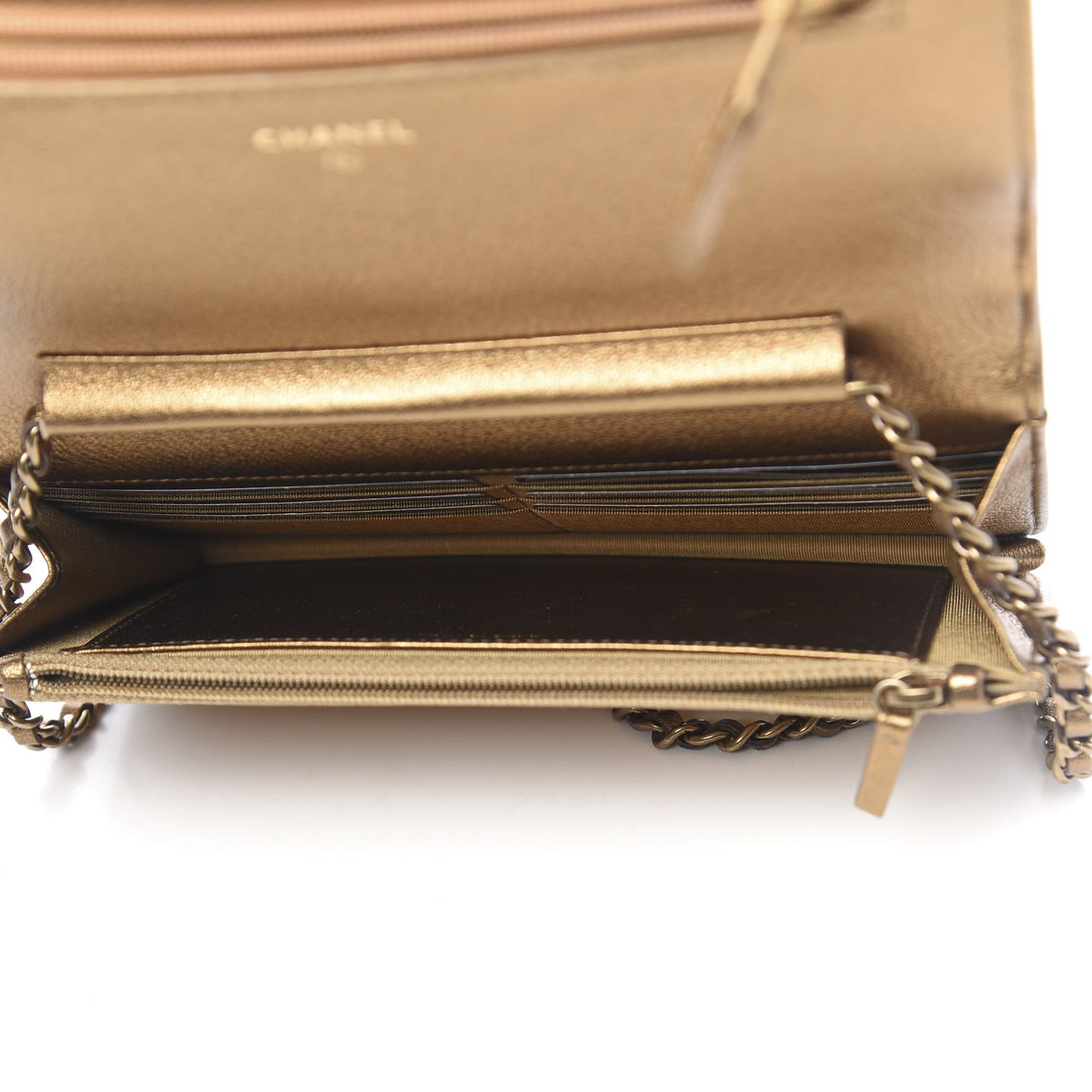 Metallic Goatskin Quilted Diamond CC Wallet On Chain WOC Gold