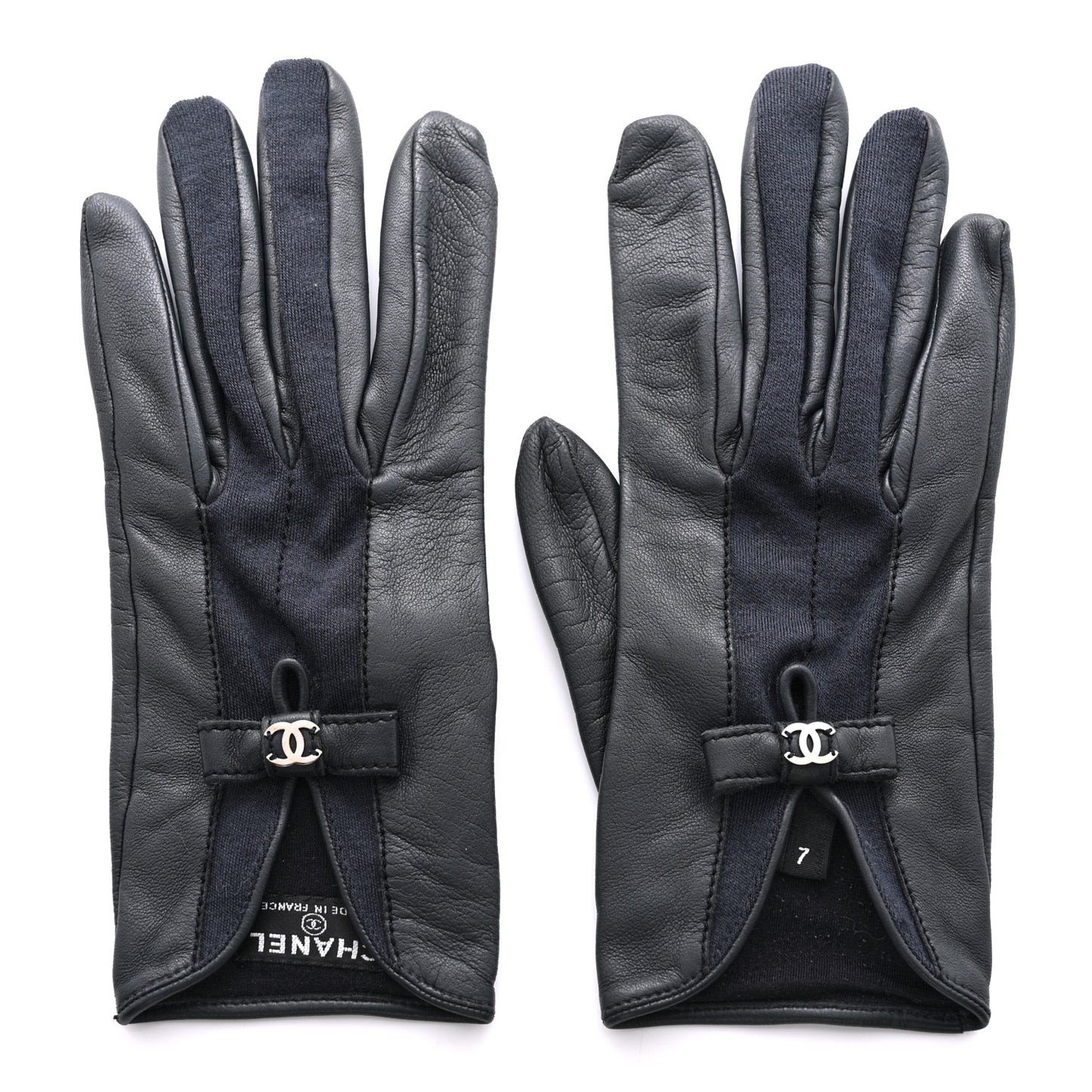 Lambskin CC Bow Gloves 7 Grey