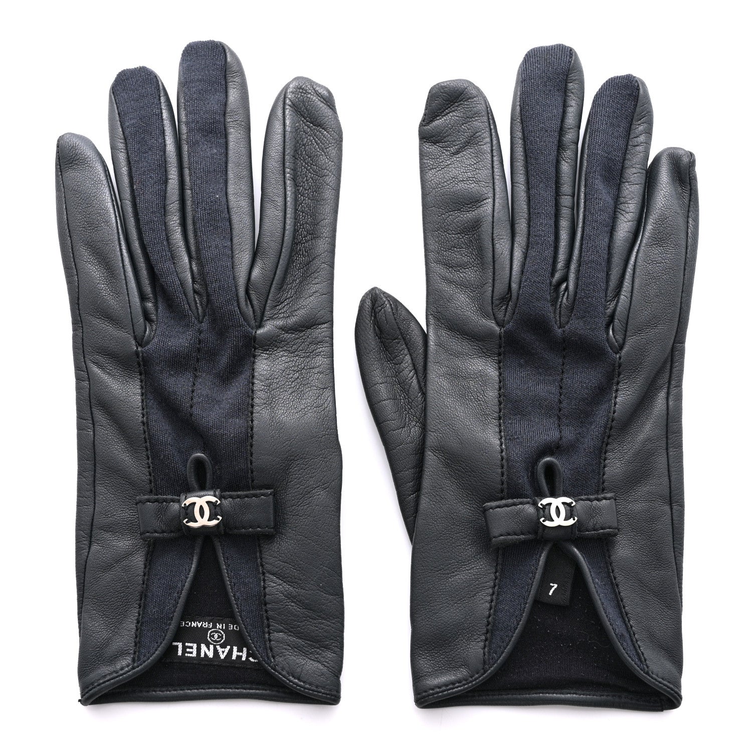 Chanel Lambskin CC Bow Gloves 7 Grey 1 of 4