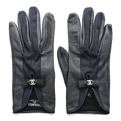 Chanel Lambskin CC Bow Gloves 7 Grey 1 of 4