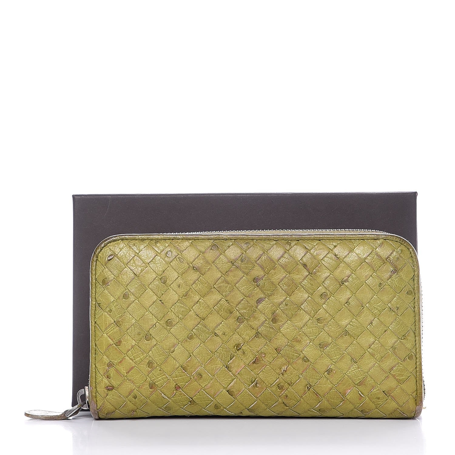 Bottega Veneta Ostrich Intrecciato Zip Around Wallet Green 12 of 12