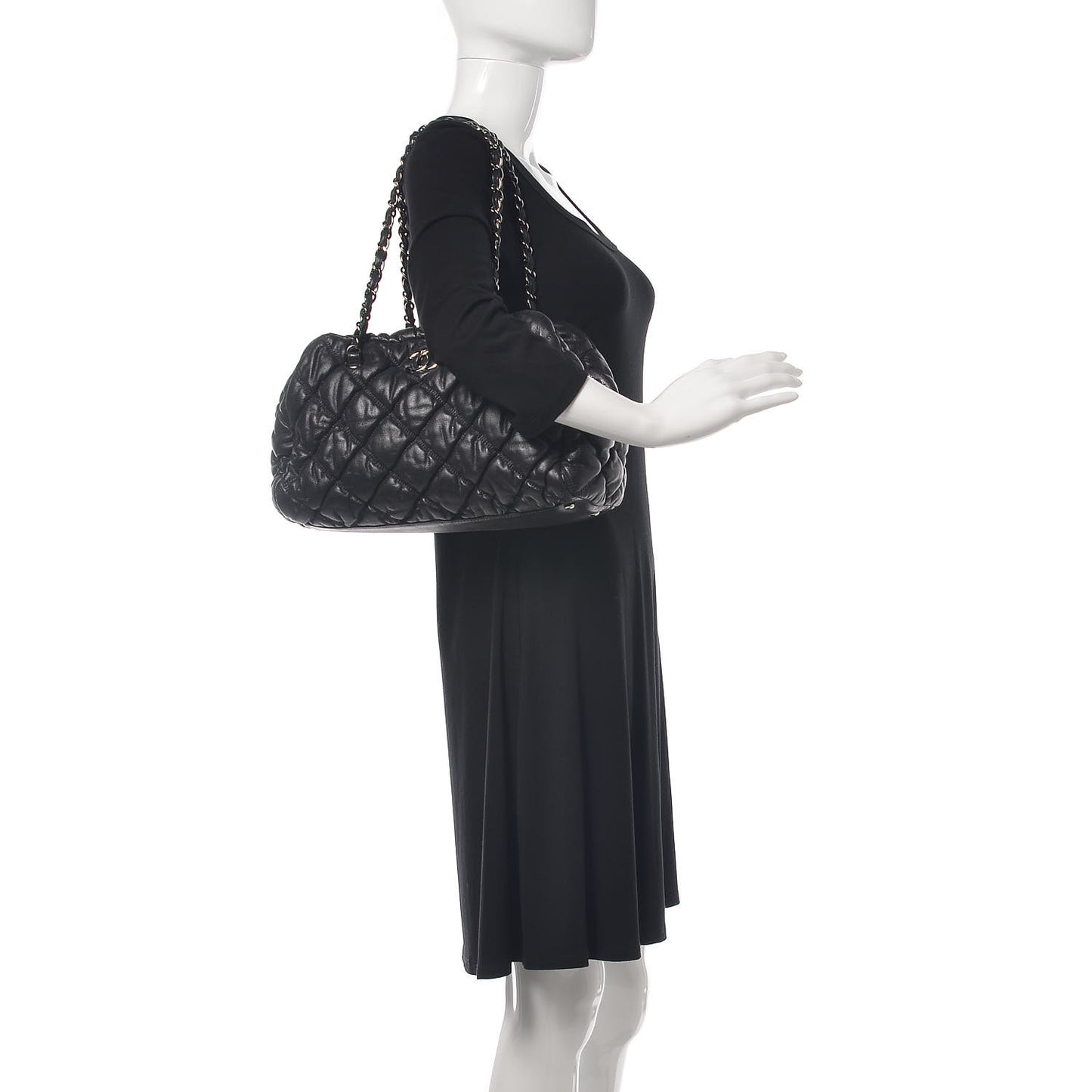 Lambskin Bubble Quilt Bowler Black