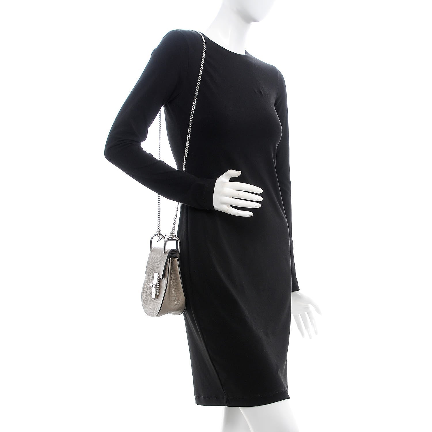 Chloe Grained Lambskin Mini Drew Shoulder Bag Motty Grey 2 of 6