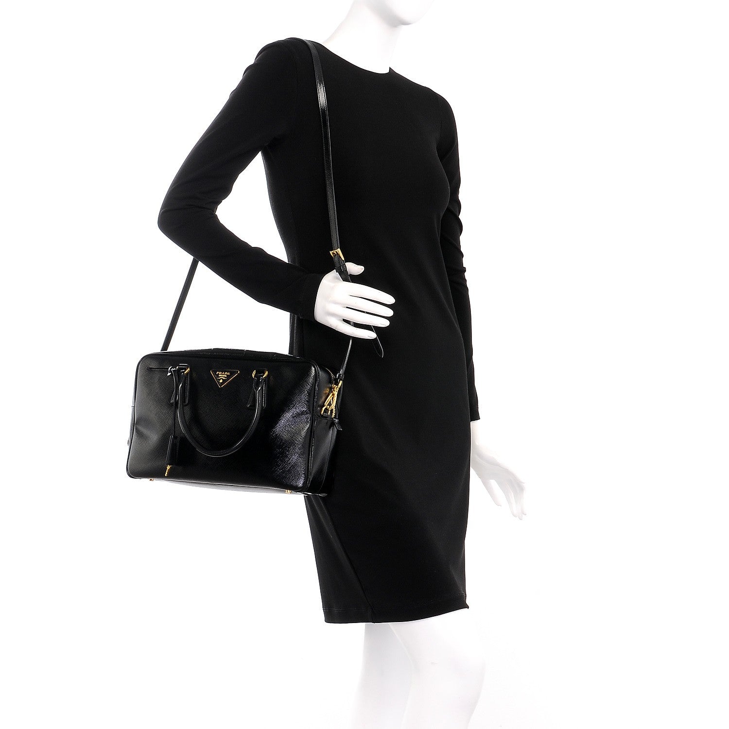 Prada Saffiano Vernice Bauletto Black 2 of 10