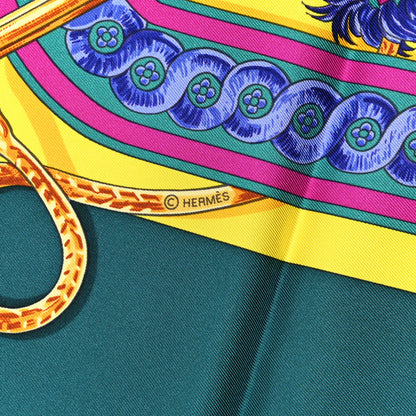Hermes Silk Bride De Cour Scarf 90 Canard Jaune Vif Fuchsia 3 of 5
