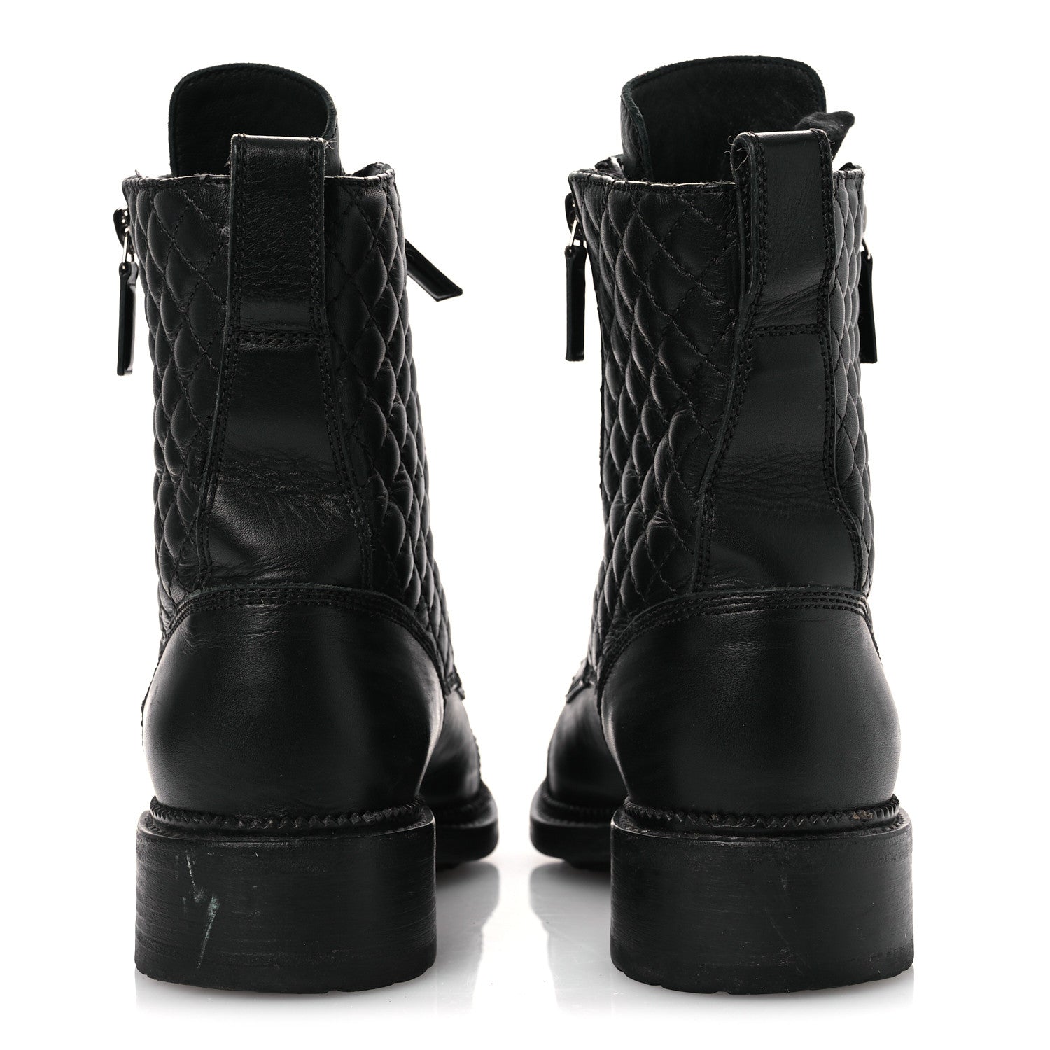 Chanel Calfskin Quilted Lace Up Combat Boots 37.5 Black 6 of 15