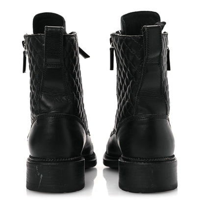Chanel Calfskin Quilted Lace Up Combat Boots 37.5 Black 6 of 15