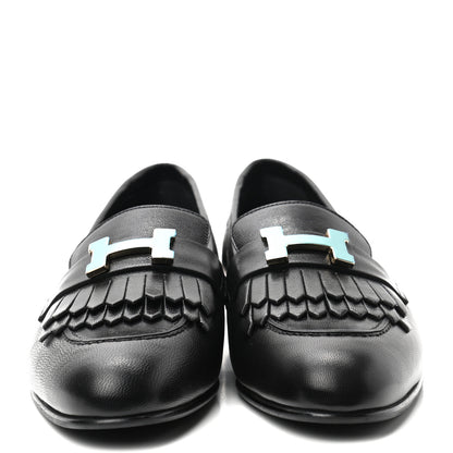 Hermes Goatskin Womens Royal Loafers 37 Black 2 of 8