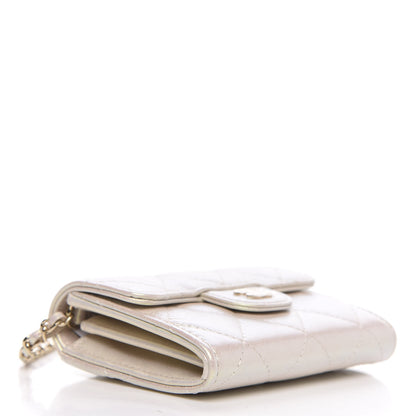 Chanel Iridescent Lambskin Quilted Flap Card Holder On Chain Ivory 4 of 9
