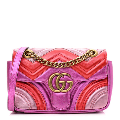 Gucci Metallic Calfskin Matelasse Mini GG Marmont Shoulder Bag Fuchsia 1 of 9