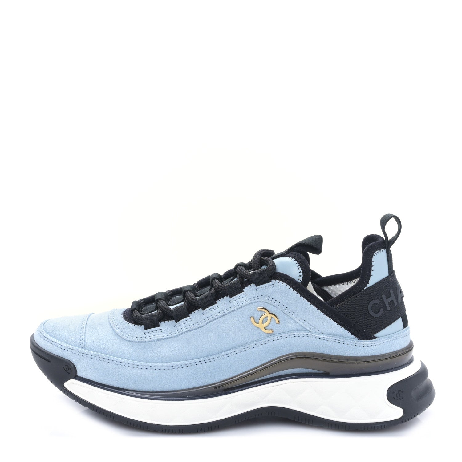 Chanel Suede Calfskin Nylon Grosgrain CC Sneakers 36.5 Light Blue 1 of 9