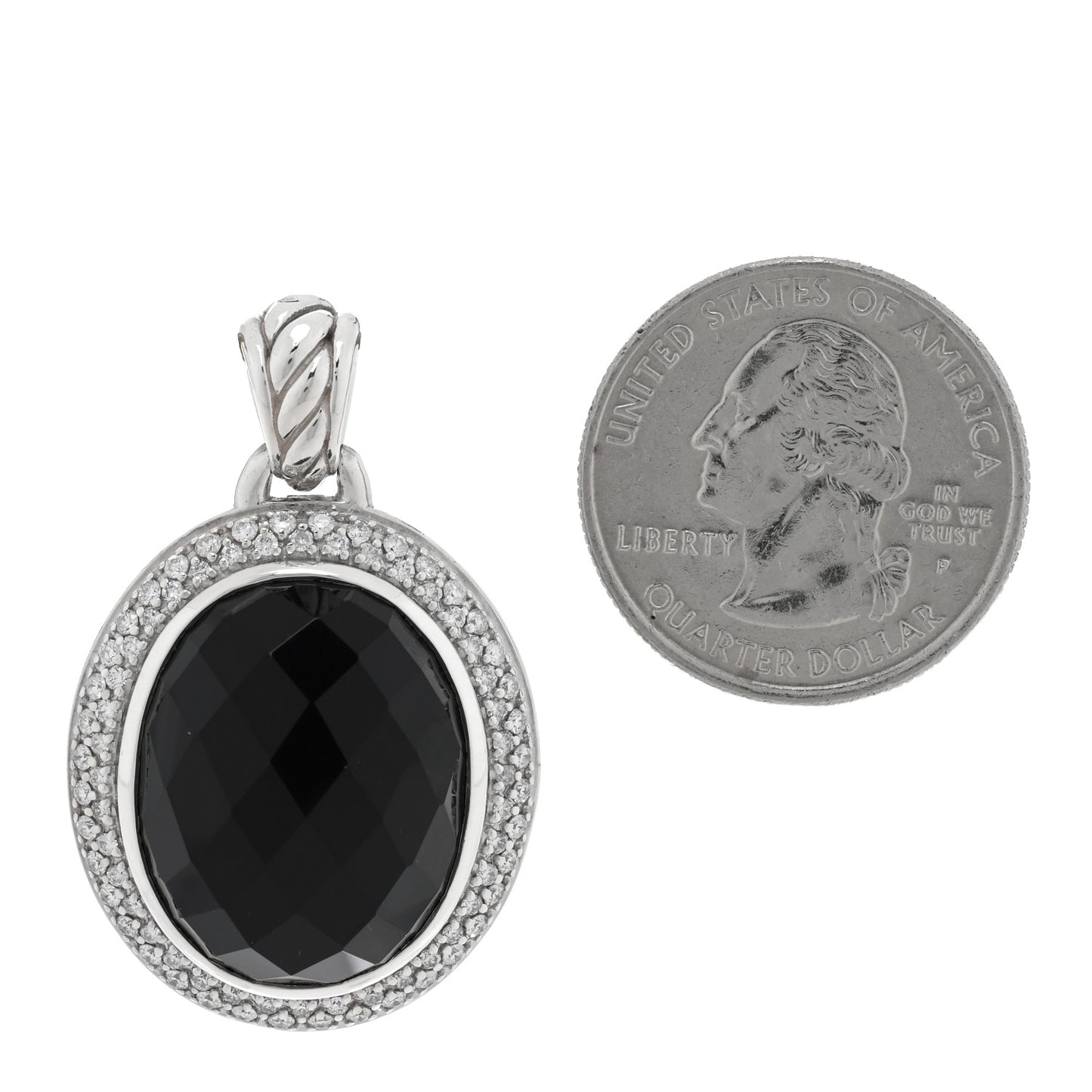 Sterling Silver Diamond Black Onyx 22mm Oval Albion Pendant