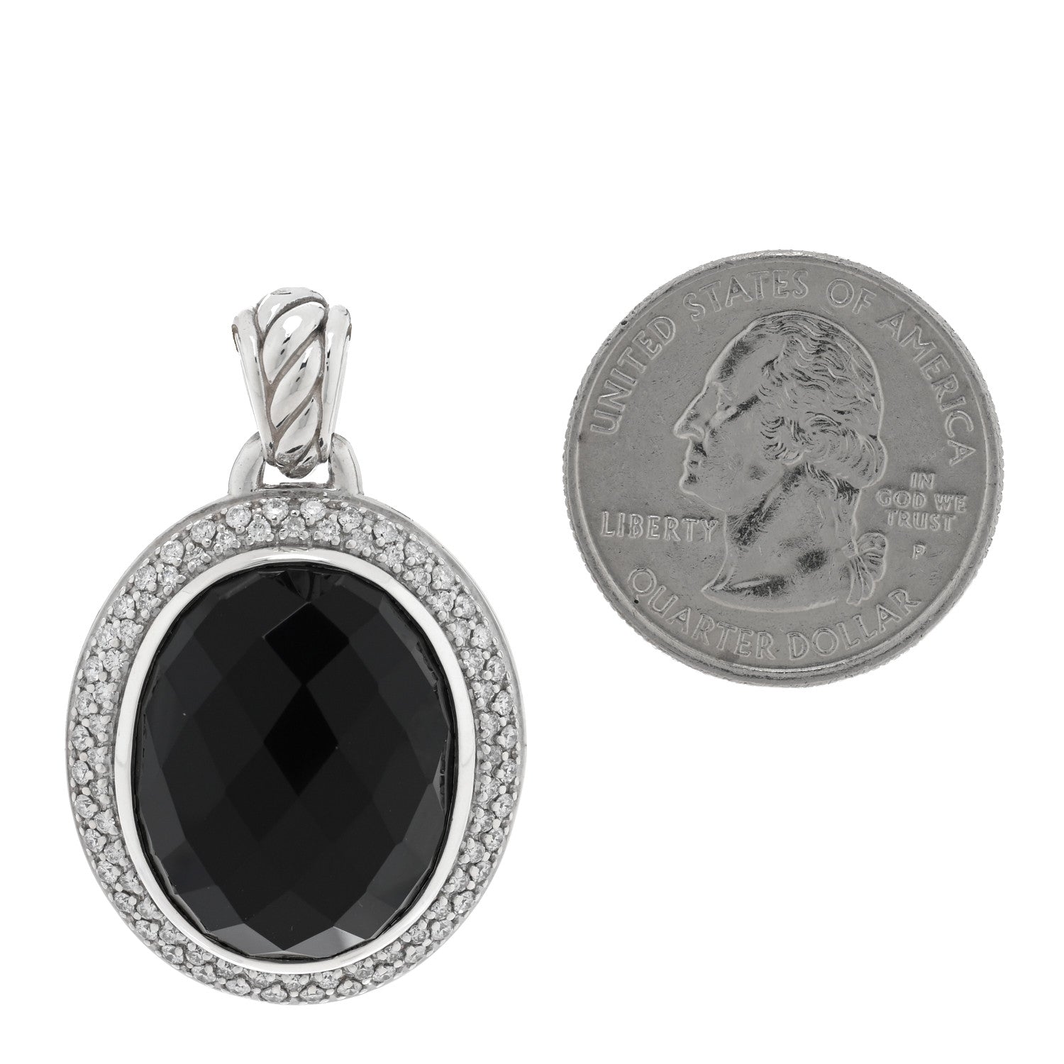David Yurman Sterling Silver Diamond Black Onyx 22mm Oval Albion Pendant 2 of 3
