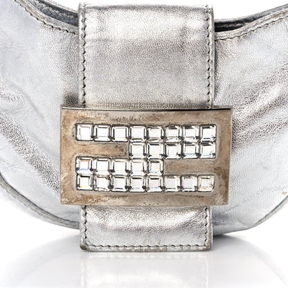 Fendi Metallic Calfskin Crystal Mini Half Moon Baguette Silver 8 of 11