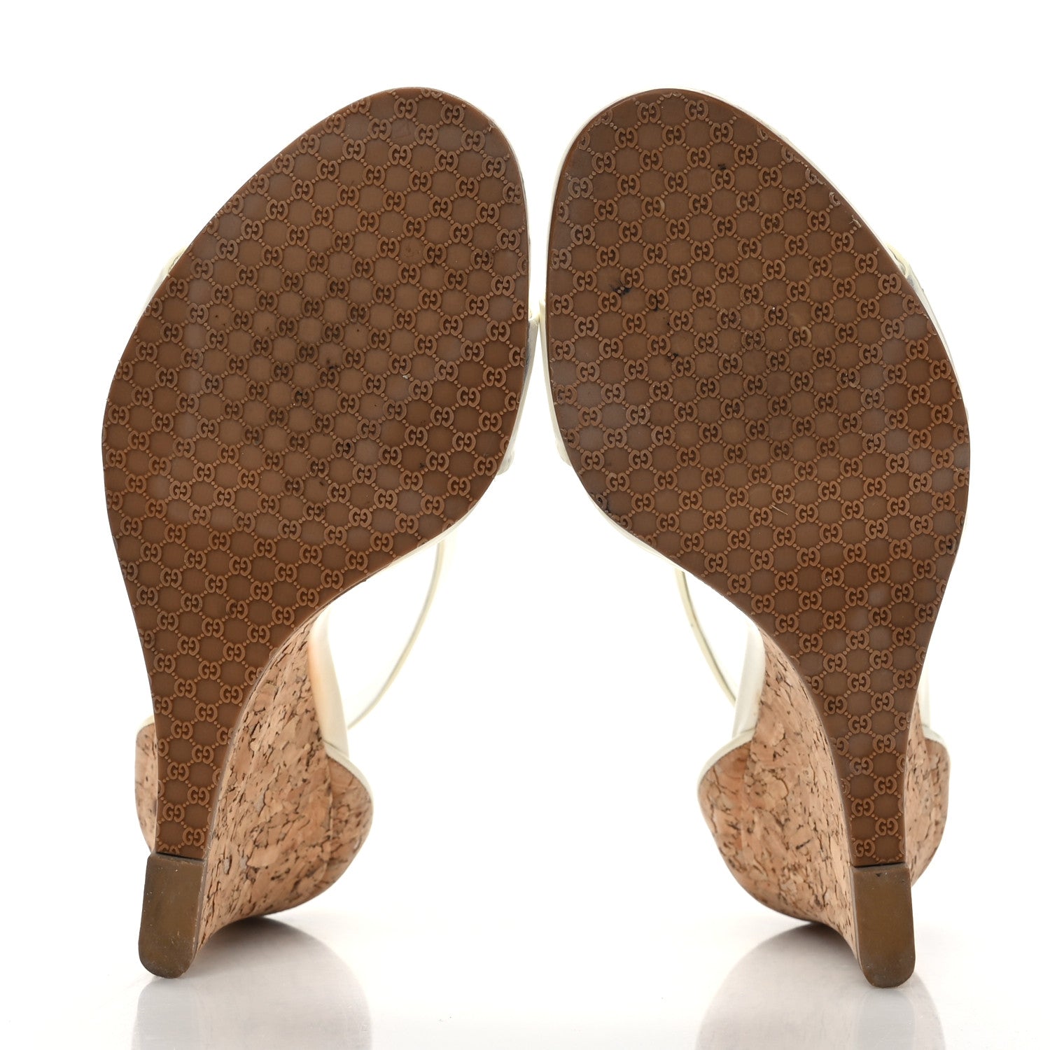 Gucci Vitello Vernice Cork Wedge Sandals 7.5 White Naturale 5 of 8