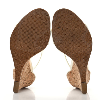 Gucci Vitello Vernice Cork Wedge Sandals 7.5 White Naturale 5 of 8