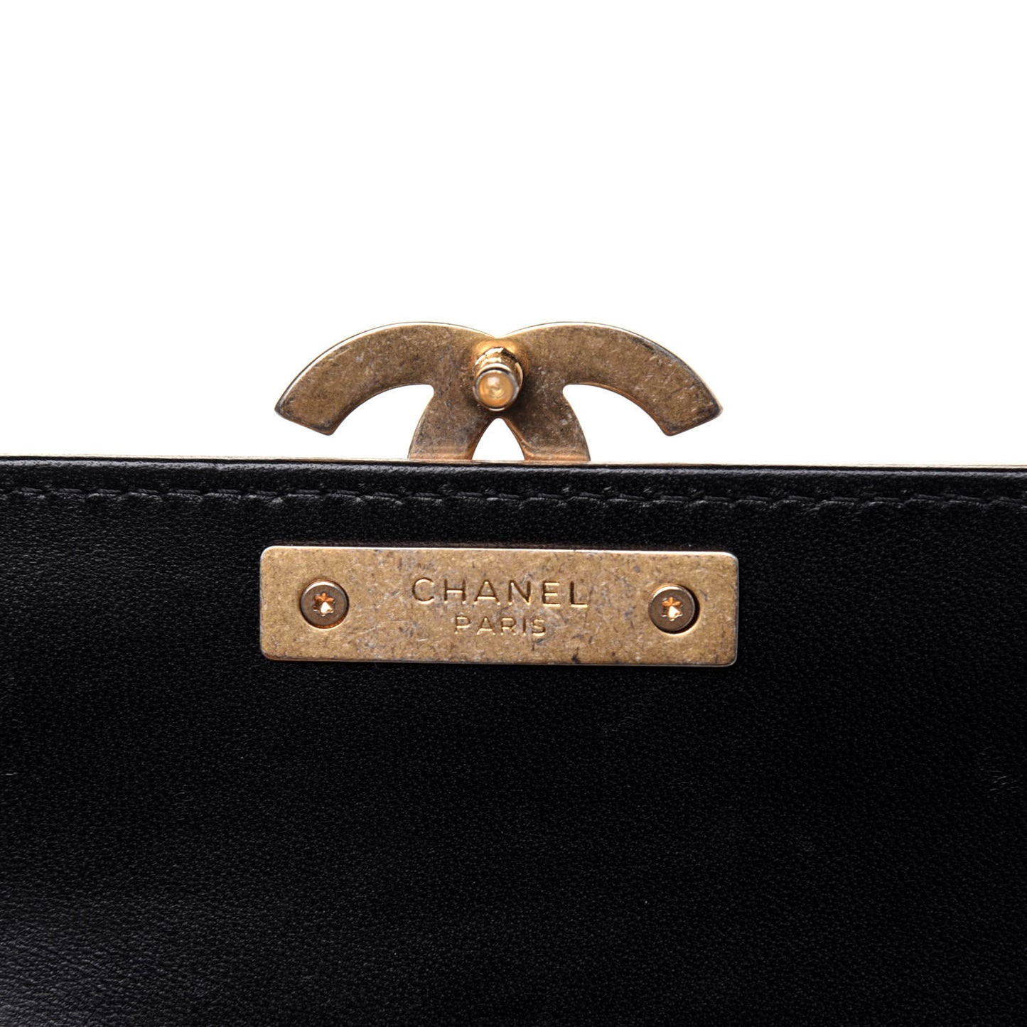 Lambskin Quilted CC Chic Flap Card Holder Black Gold