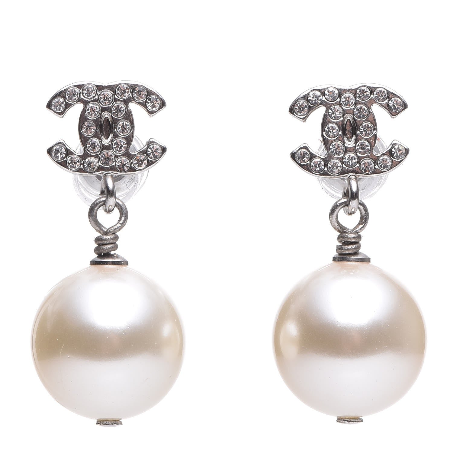 Chanel Crystal Pearl CC Drop Earrings 1 of 4