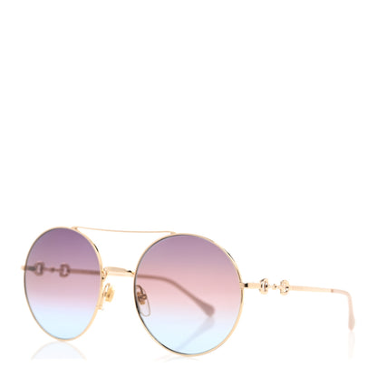 Gucci Metal Round Frame Horsebit Sunglasses GG0878S Gold 1 of 8