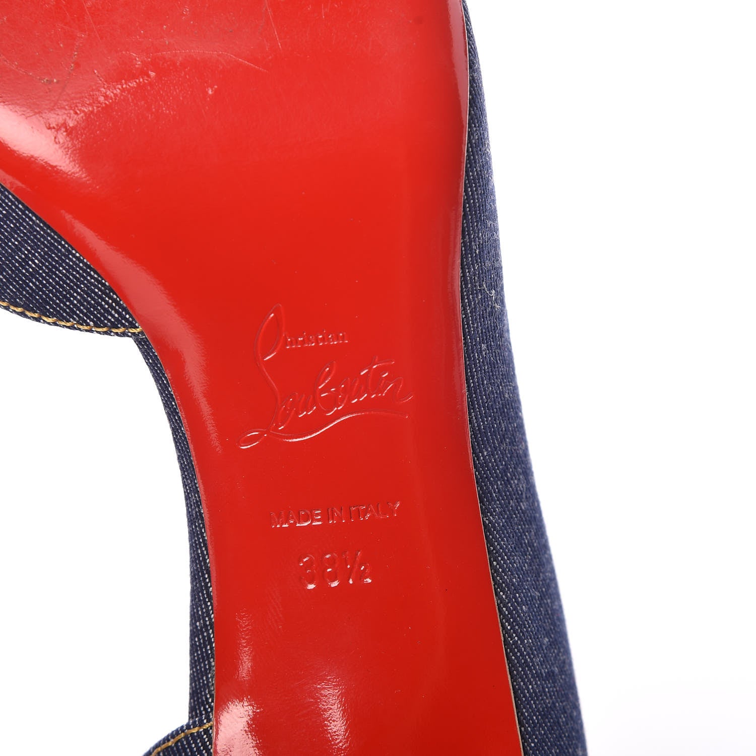 Christian Louboutin Denim Cuoio Karera 45 Pumps 38.5 Blue Beige Lucido 6 of 8