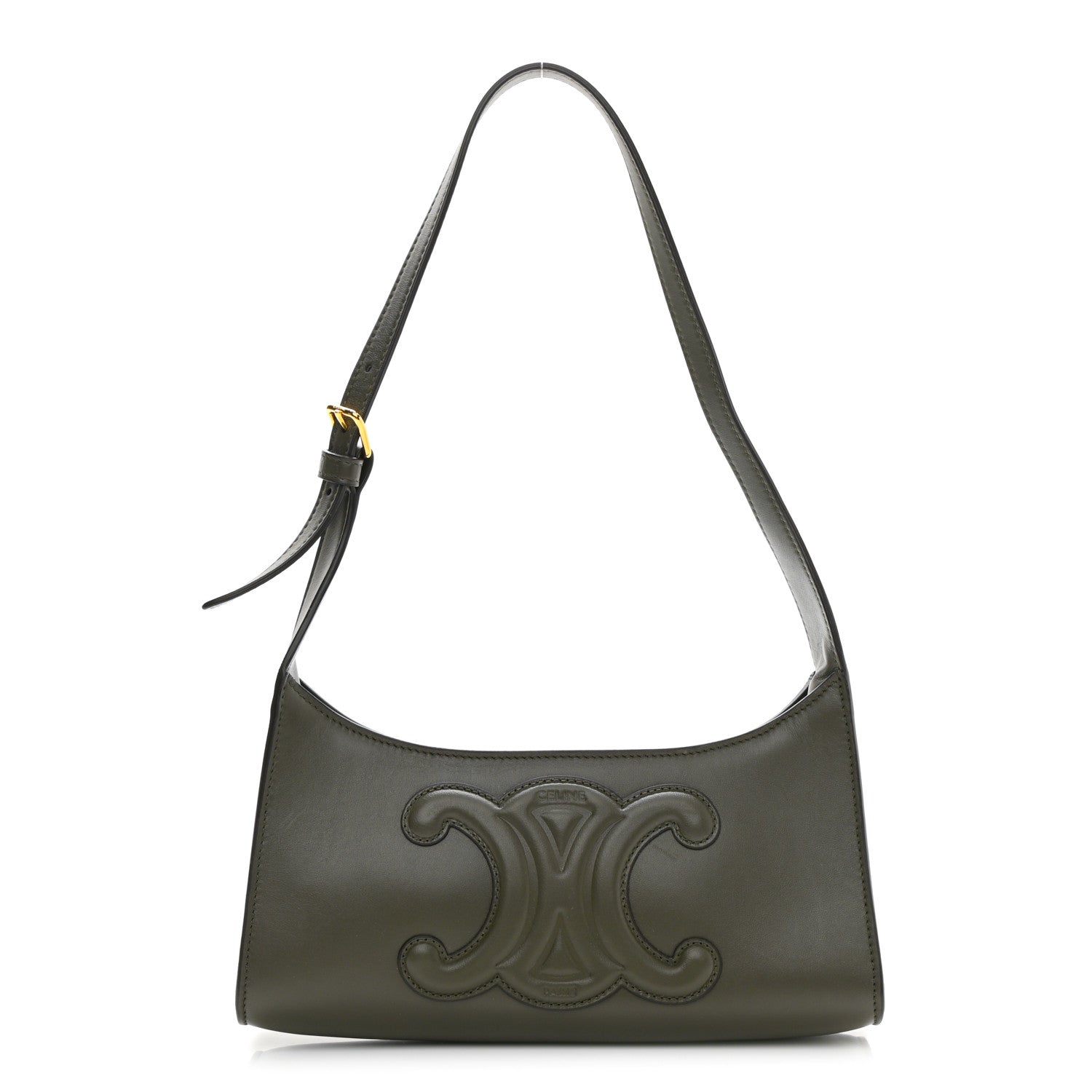 Celine Smooth Calfskin Cuir Triomphe Shoulder Bag Dark Army 1 of 10