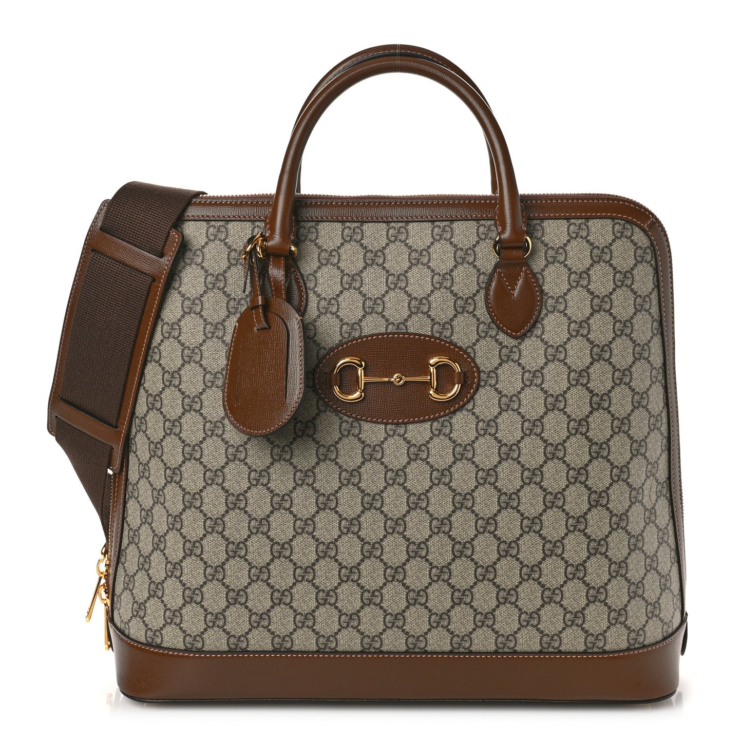 GG Supreme Monogram Azalea Calfskin Horsebit 1955 Duffle Bag Beige Ebony Brown Sugar