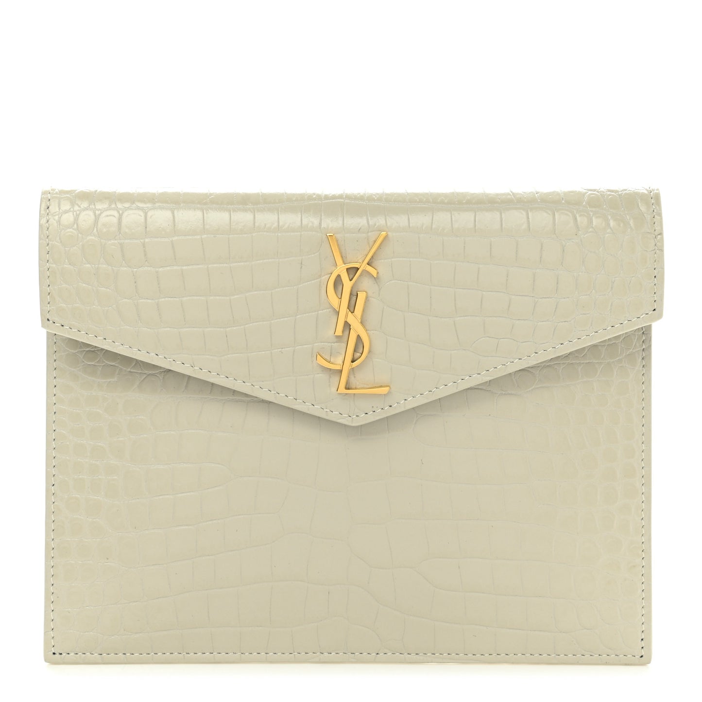 Calfskin Crocodile Embossed Monogram Uptown Baby Pouch Perle