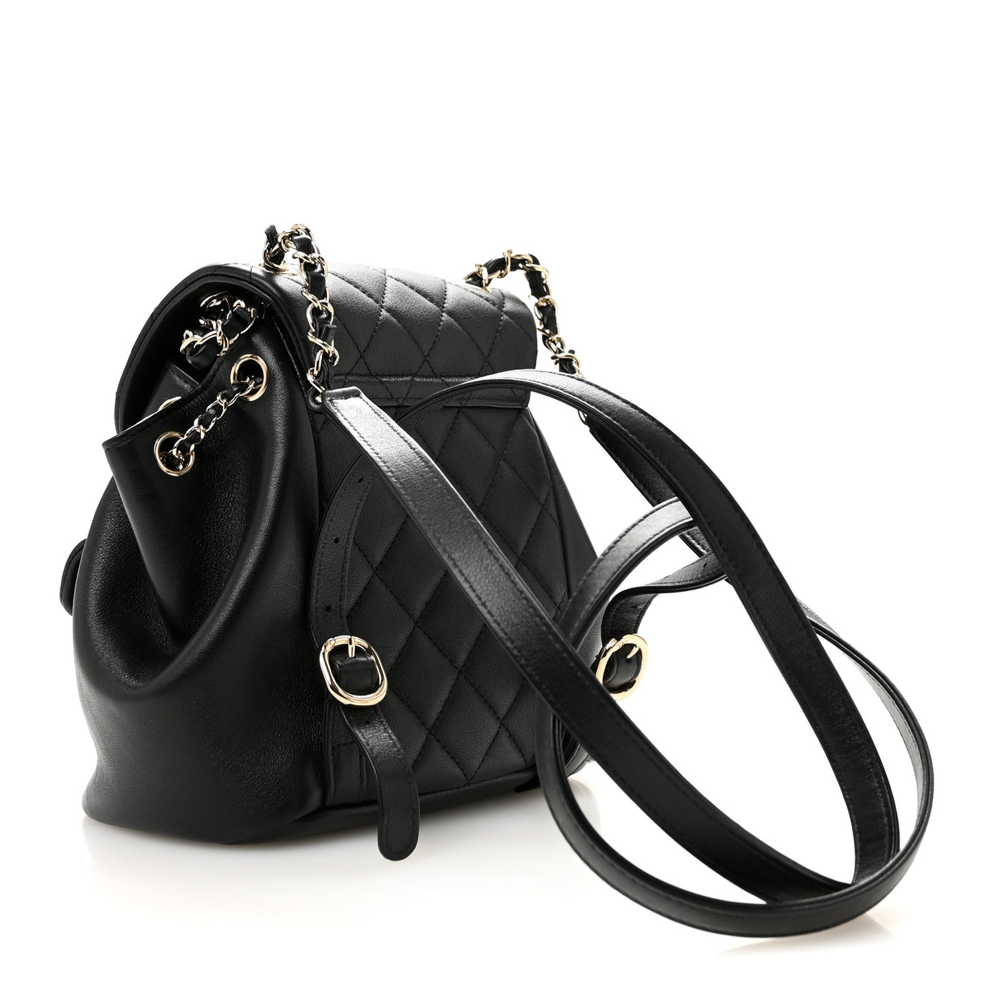 Lambskin Quilted Small Duma Drawstring Backpack Black