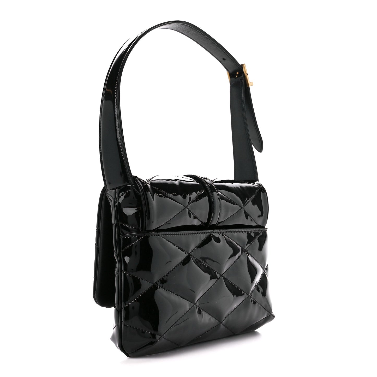 Patent Quilted Le 57 Diamond Shoulder Bag Black