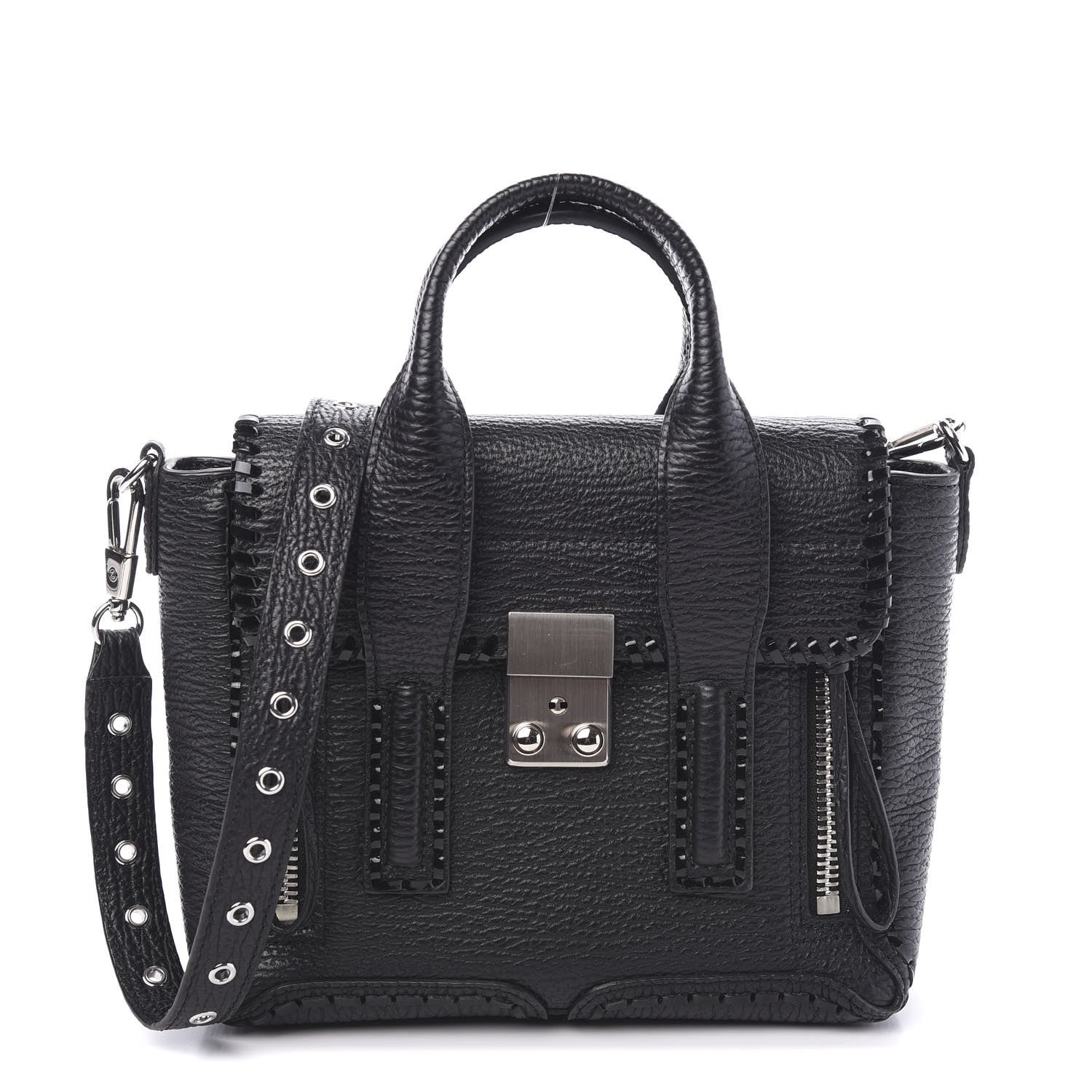 3.1 Phillip Lim 3.1 Textured Calfskin Mini Whipstitch Pashli Satchel Black 1 of 9