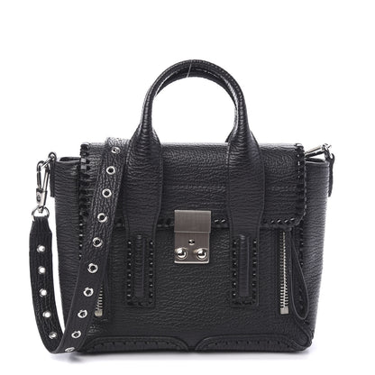3.1 Phillip Lim 3.1 Textured Calfskin Mini Whipstitch Pashli Satchel Black 1 of 9