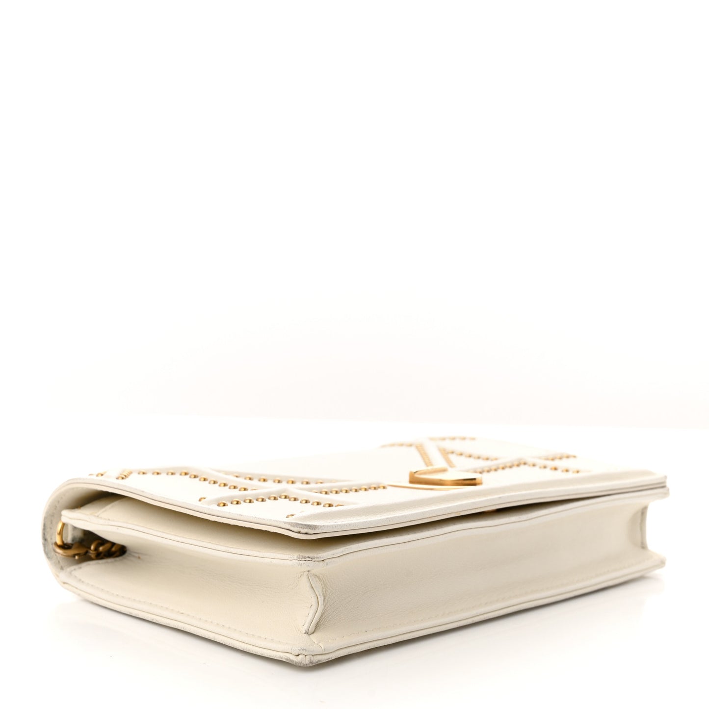Lambskin Studded Diorama Wallet on Chain Pouch Off White