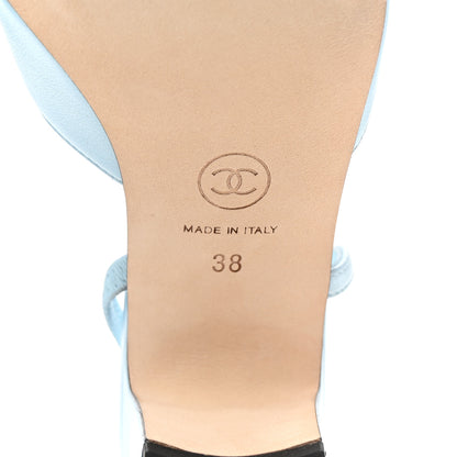 Chanel Lambskin Grosgrain Cap Toe CC Slingback Pumps 38 Light Blue Black 7 of 10
