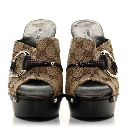 Gucci Monogram Cellarius Soft Calfskin Icon Bit Platform High Heel Slides 39.5 Beige Ebony Cocoa 2 of 10
