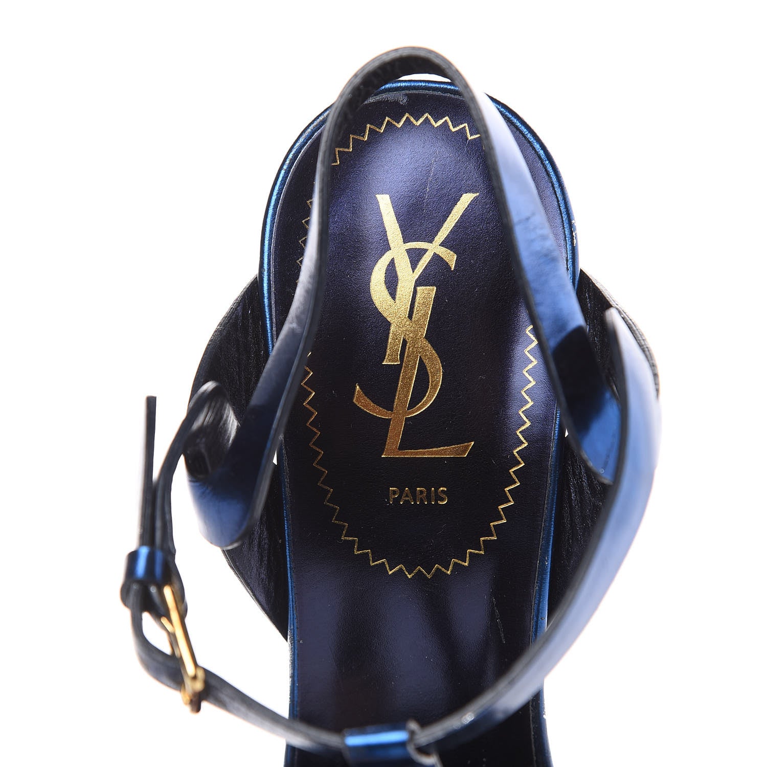 Saint Laurent Metallic Calfskin Tribute 105 Platform Sandals 38.5 Navy 6 of 14