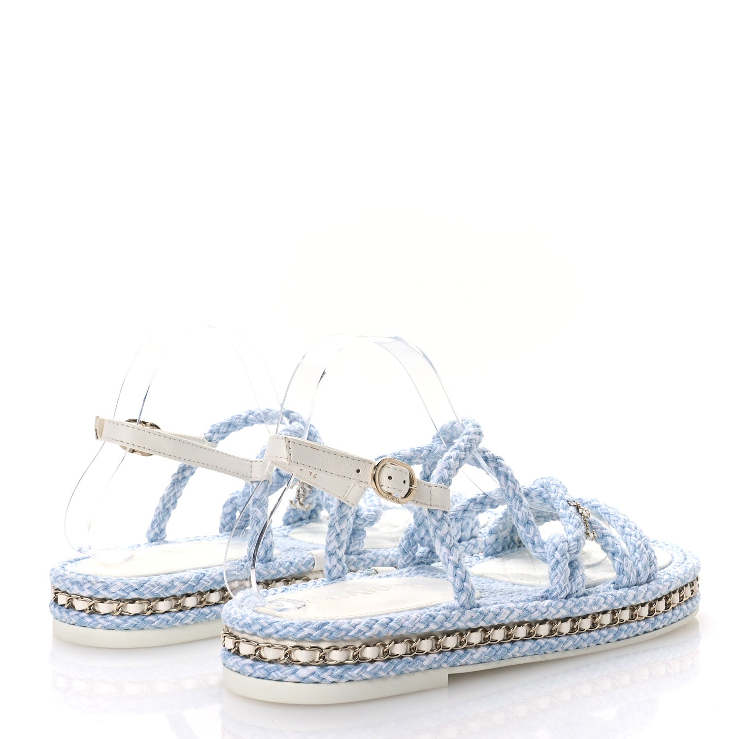 Chanel Lambskin Cord Chain CC Sandals 42 Blue White 5 of 8