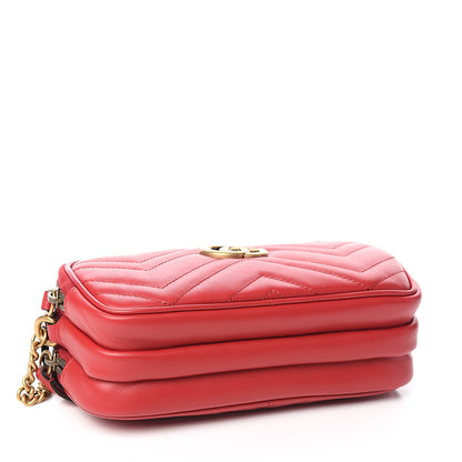 Gucci Calfskin Matelasse Mini GG Marmont Chain Crossbody Bag Hibiscus Red 4 of 13