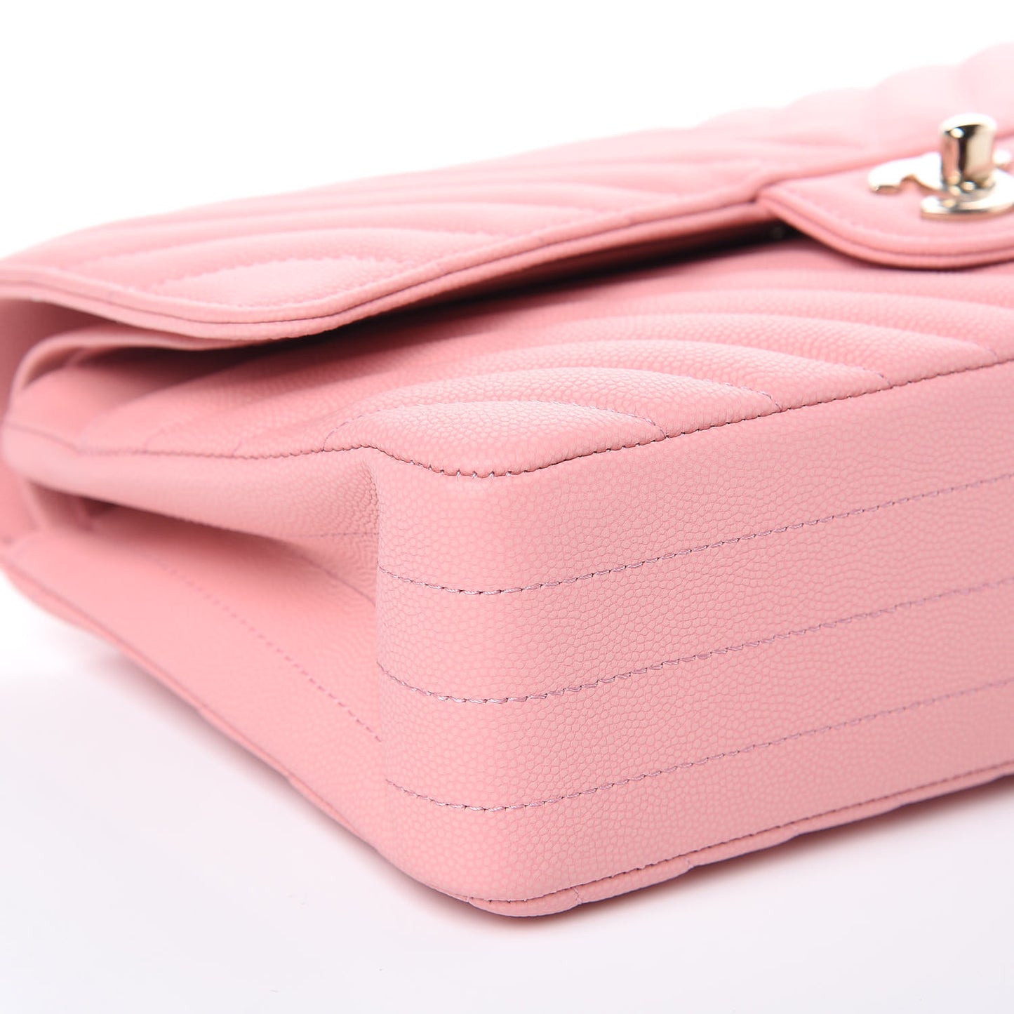 Caviar Chevron Quilted Medium Double Flap Pink