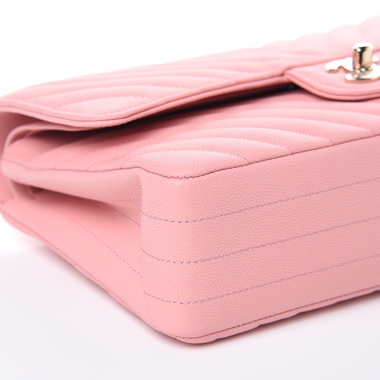 Chanel Caviar Chevron Quilted Medium Double Flap Pink 8 of 9
