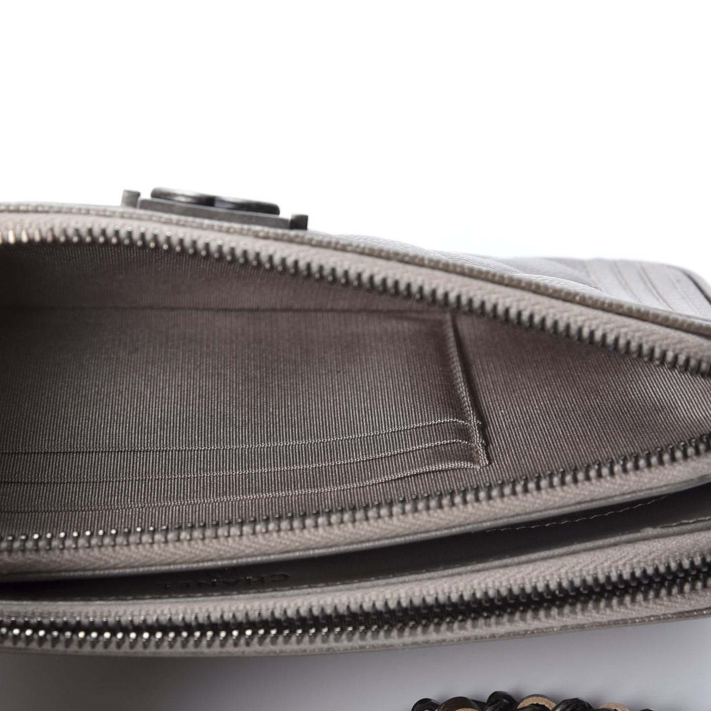 Metallic Caviar Quilted Small Boy Clutch With Chain Copper