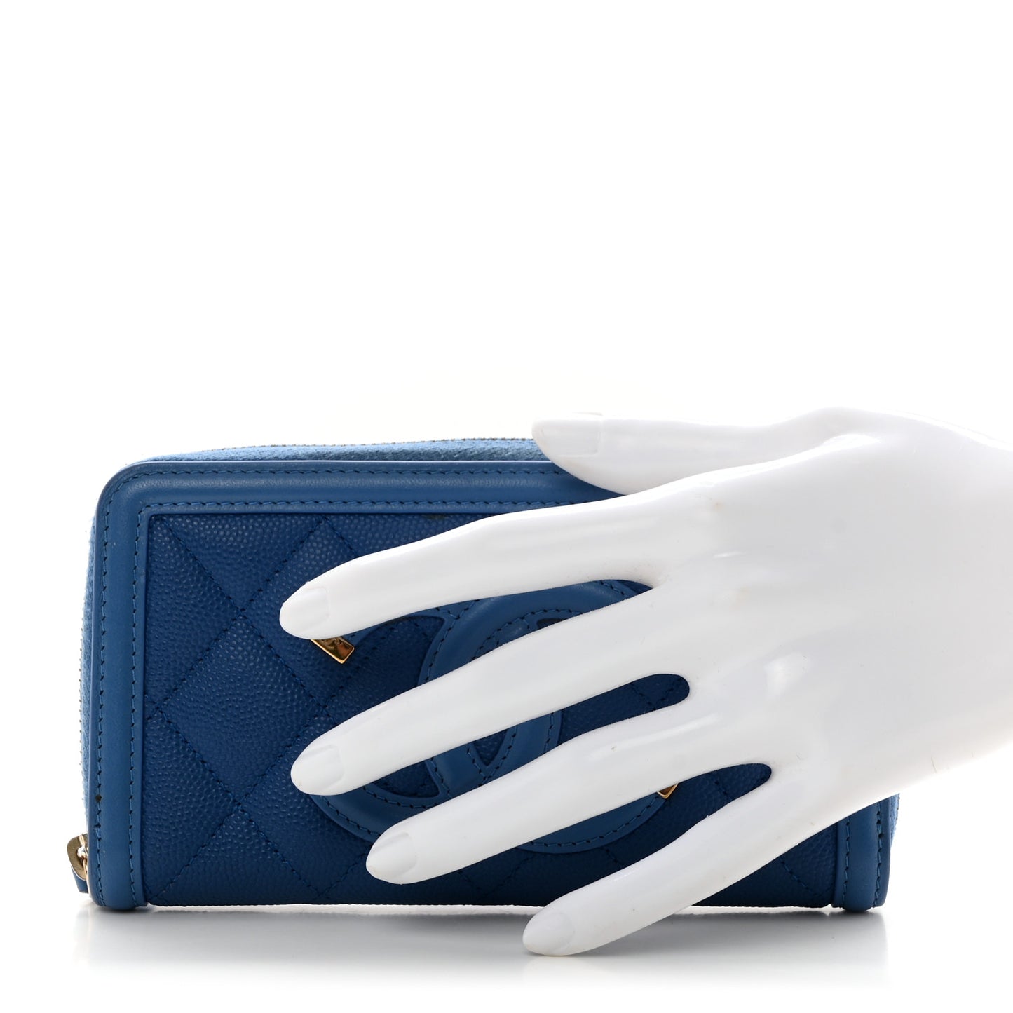Caviar Quilted Medium Filigree Zip Around Wallet Dark Blue
