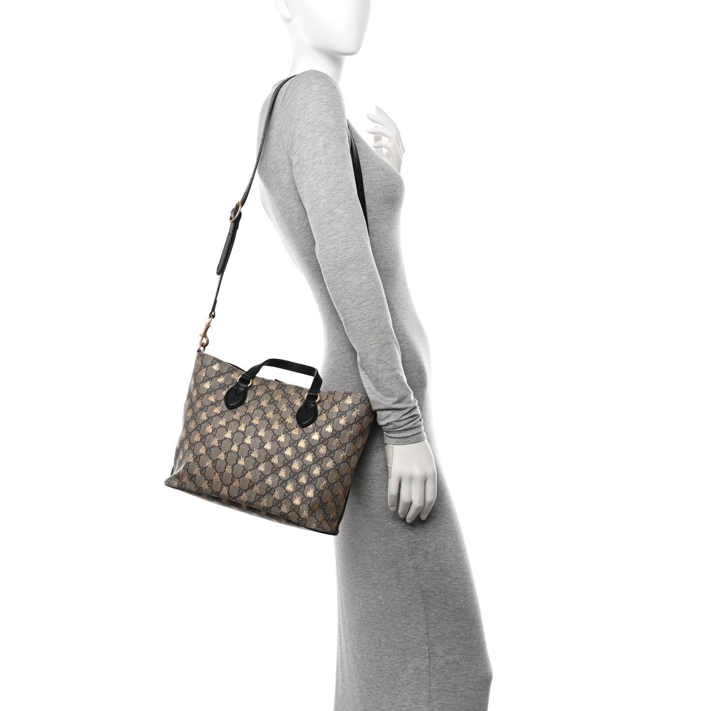 Soft GG Supreme Monogram Bees Small Crossbody Tote Beige Oro Black